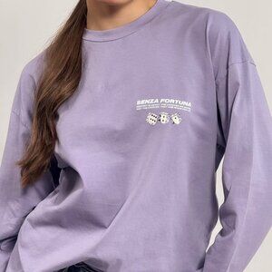NWT Zara Women's Senza Fortuna Long Sleeve T-Shirt Oversize Cotton Purple Size S